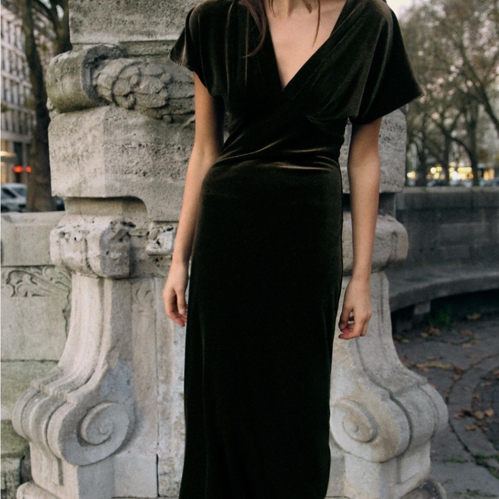 Zara Black Dolman Sleeve Wrap Midi Dress